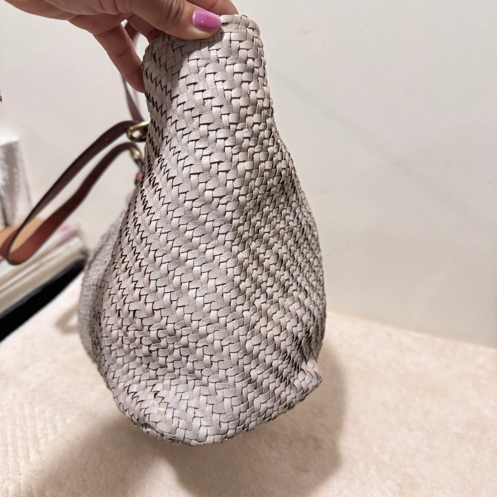 Dragon Women's Gray Woven Leather Large Shoulder Tote Bag Handmade Madras - Picture 8 of 16